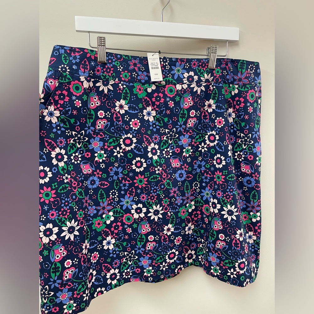 Talbots Navy and Pink Floral Cotton Stretch Skirt
